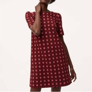 LOFT Red Patterned Shift Dress